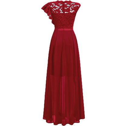Elegant Women Sleeveless Long Evening Dress With Belt Slit Ruffles
