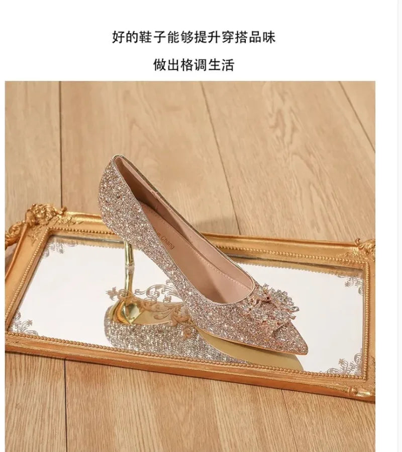 Womens High Heel Shoes Fad Elegant Crystal Pointed Toe Pumps
