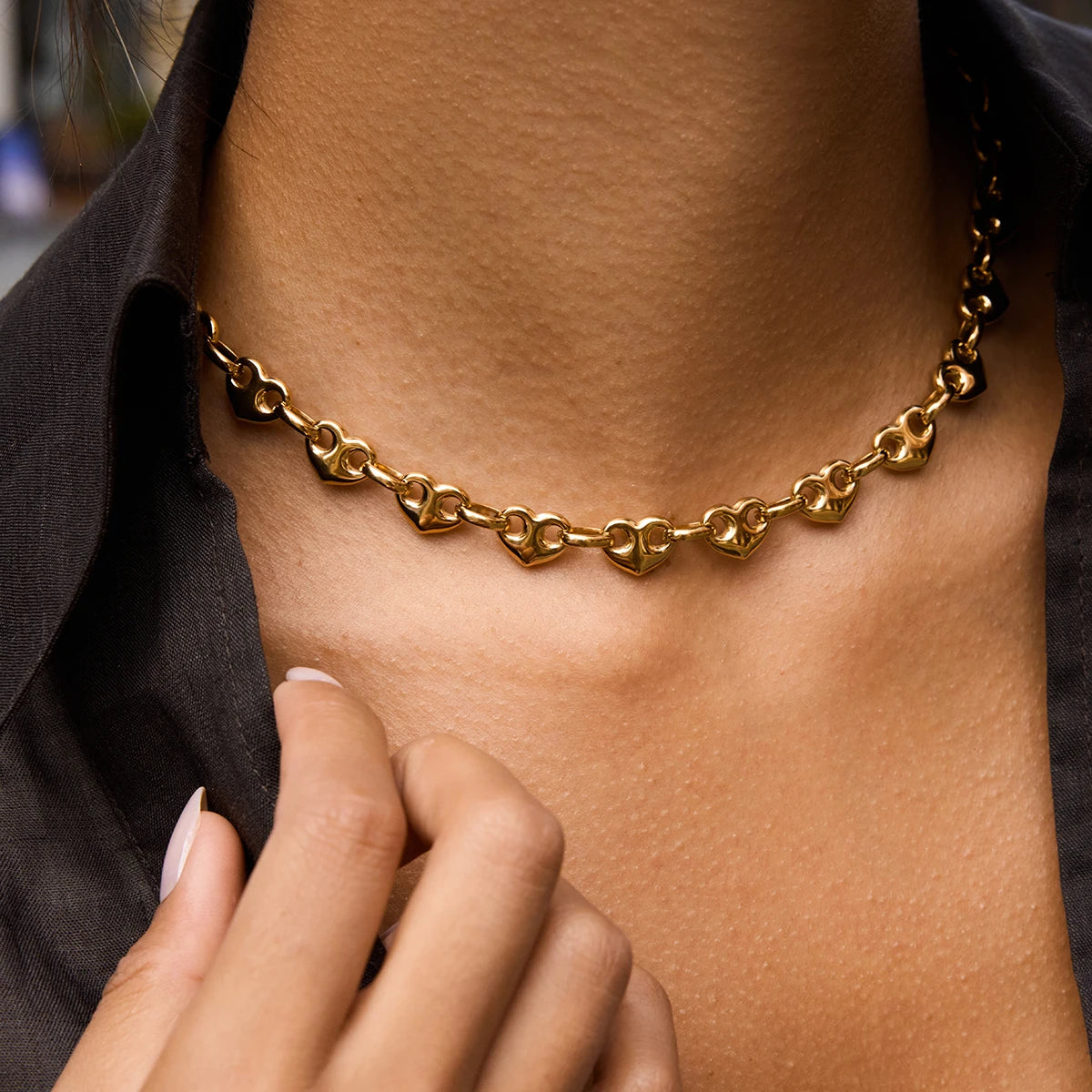 Simple Classic 18K Gold Color Plated Stainless Steel Heart-