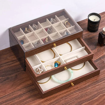 New walnut pattern three-layer drawer jewelry storage box
