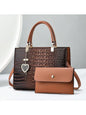 White Croc-Embossed Top Handle Handbag with Detachable Wallet