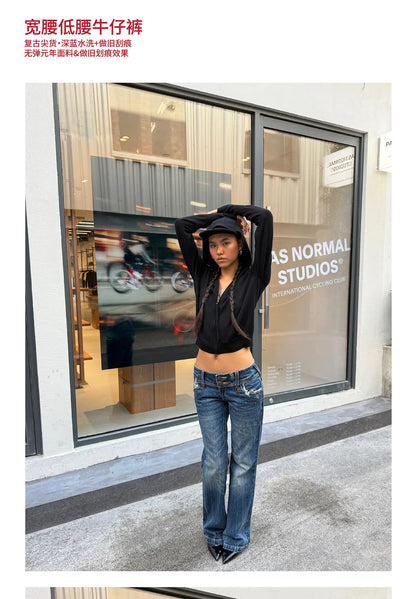 Women's Low Rise Pants Simple Bell Bottom Jeans Stretch Skinny