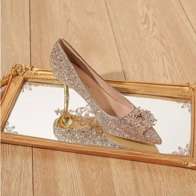 Womens High Heel Shoes Fad Elegant Crystal Pointed Toe Pumps