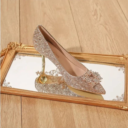 Womens High Heel Shoes Fad Elegant Crystal Pointed Toe Pumps
