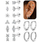8 Pairs 20G Hypoallergenic Flat Back Stud,and Hoop Earrings