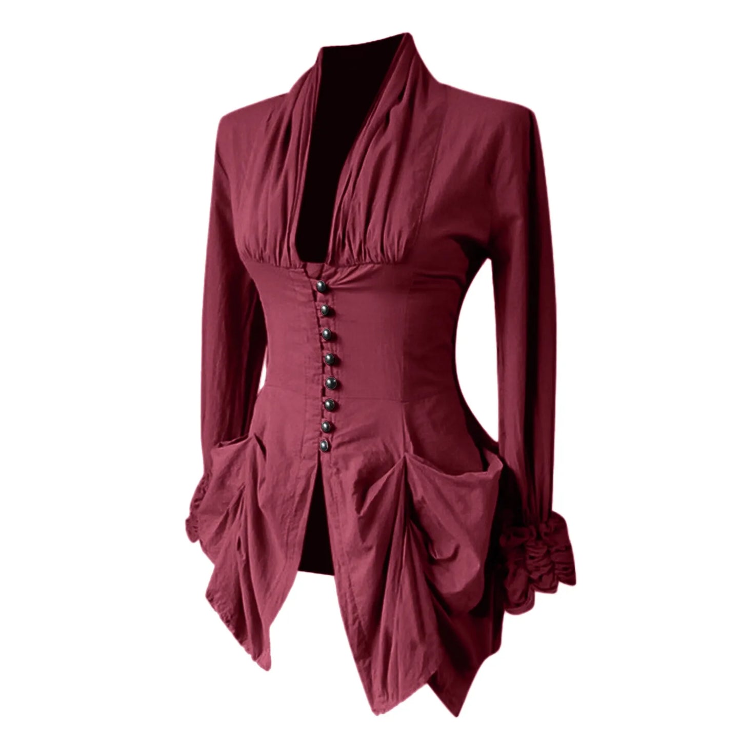 Gothic Shirt Medieval Stand Collar Ruffles Shirts