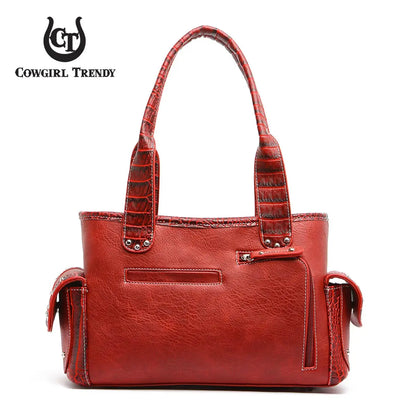 Western Style Cowgirl Woven Fringe Crocodile Gorgeous Purse Conchos Women Handbag Shoulder Bags Wallet Set