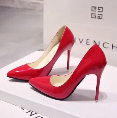 Nude Pumps Patent Leather Sexy Pointed Toe Thin Heel