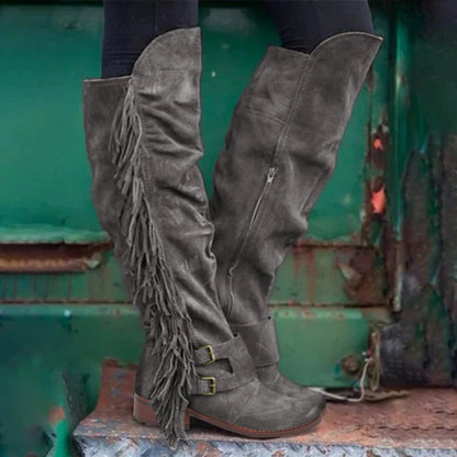 Women's Fringe Vintage Knee high Boot with Tassel