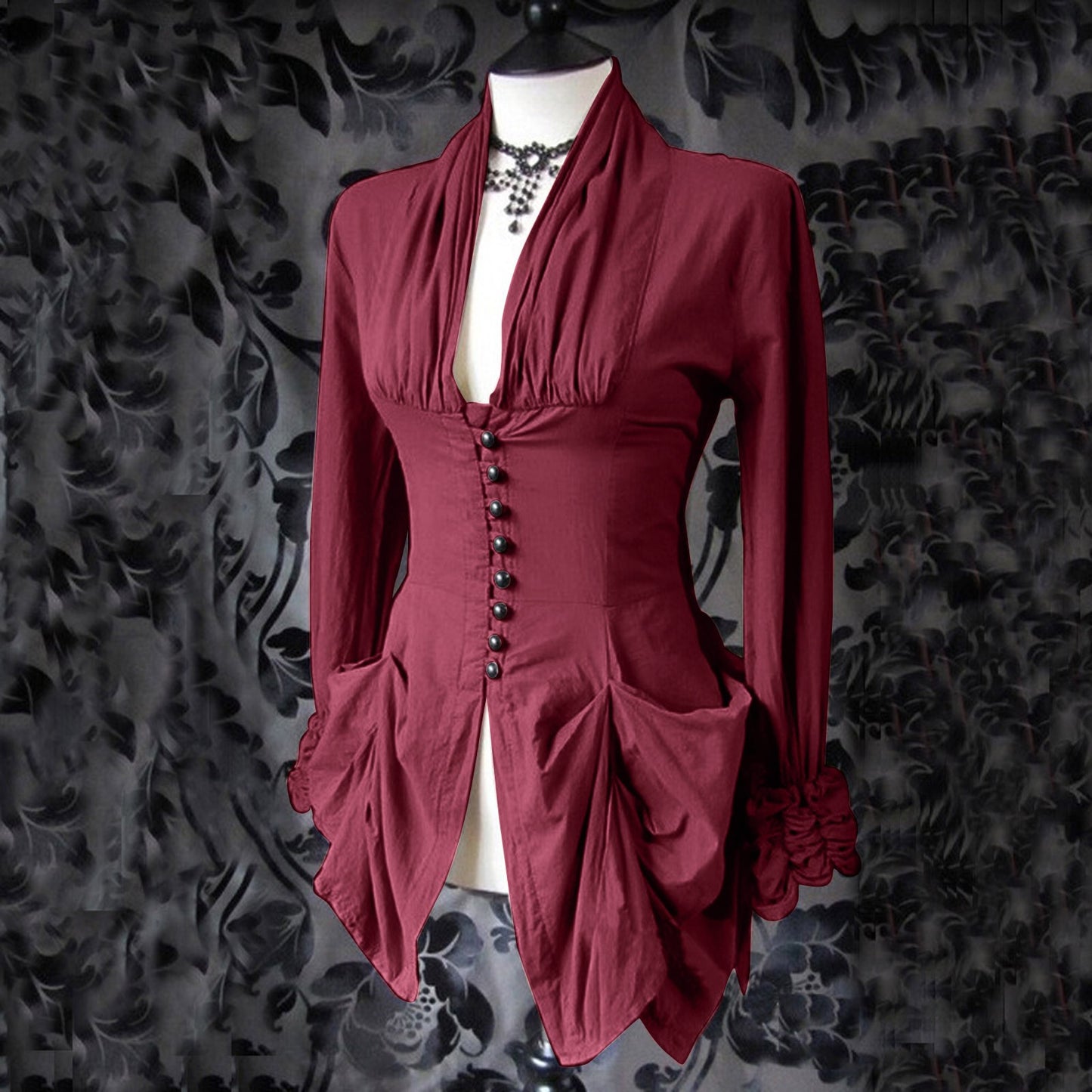 Gothic Shirt Medieval Stand Collar Ruffles Shirts