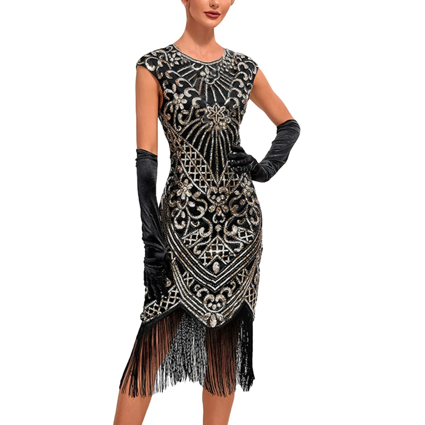 1920s Vintage Flapper Party Dress Tassels Hem Sequined