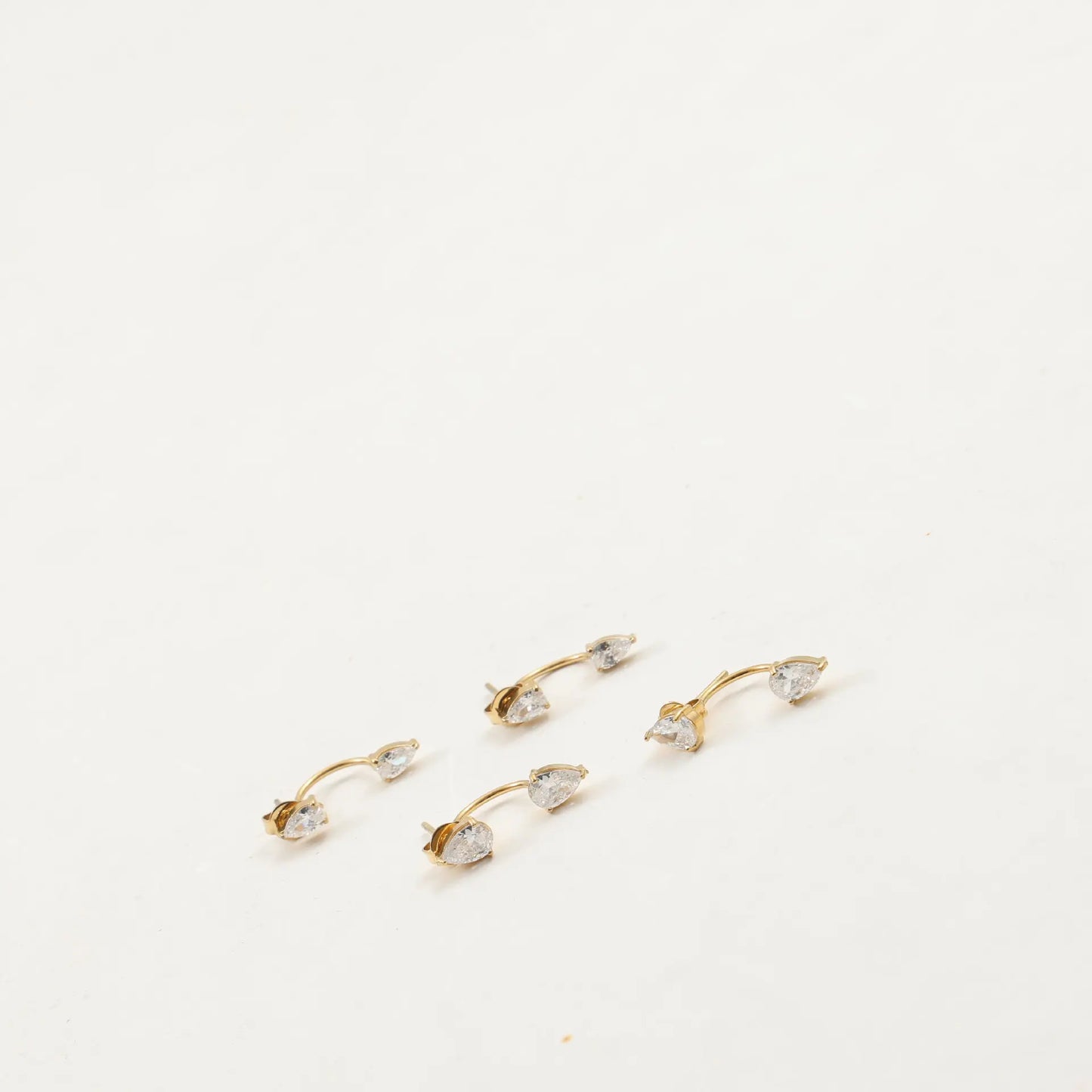 Front and Back Ear Waterdrop Zircon C-shaped, Stainless Steel Earring