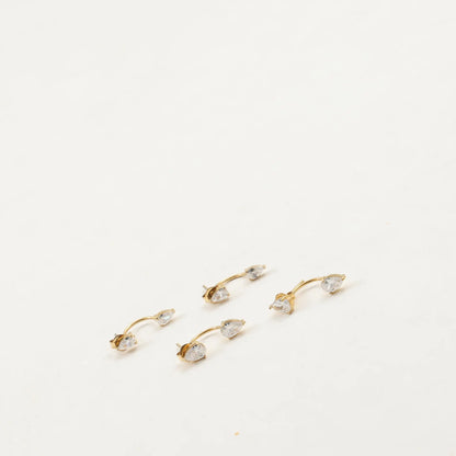 Front and Back Ear Waterdrop Zircon C-shaped, Stainless Steel Earring
