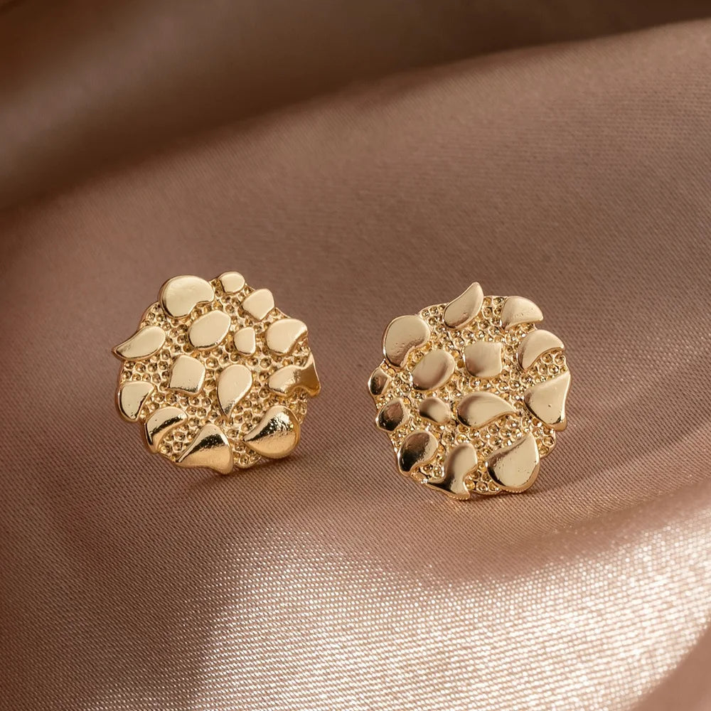 Natural Gold Nugget Stud Earrings  18K Gold Plated