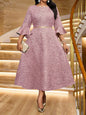 Plus Size Jacquard Floral Dress with Flared Sleeves & Waist Belt