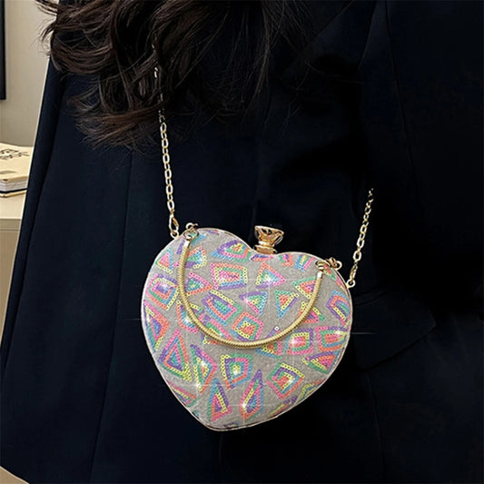 Elegant Rhinestone Embellished Heart Shaped Clutch Purse