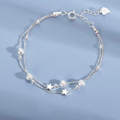 925 Sterling Silver Heart Shaped Necklace Bracelet Set Blue Crystal Bracelets