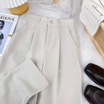 Fall Spring Black Suit Haren Pants Elastic High Waist Casual