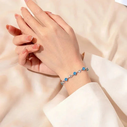 925 Sterling Silver Heart Shaped Necklace Bracelet Set Blue Crystal Bracelets