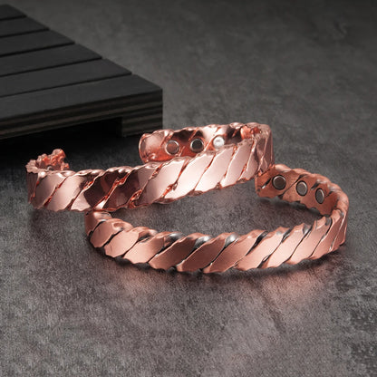 Pure Copper Magnetic Bracelet Arthritis Twisted Adjustable Cuff 12mm Magnetic Bangles