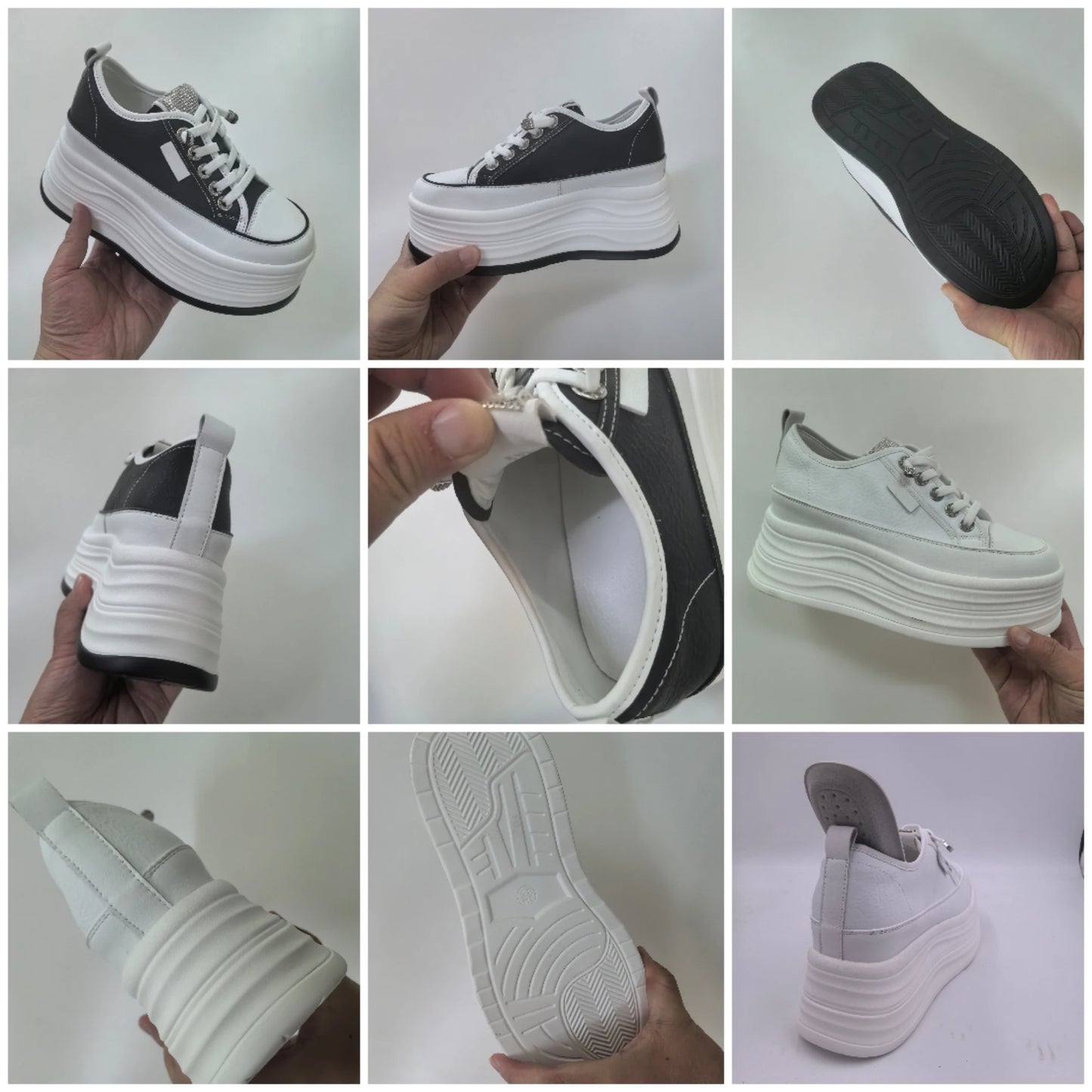 Koznoy 9cm 3-inch Wedge Heel Sneakers Microfiber Leather