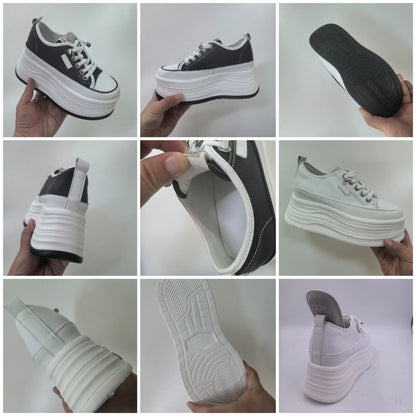 Koznoy 9cm 3-inch Wedge Heel Sneakers Microfiber Leather