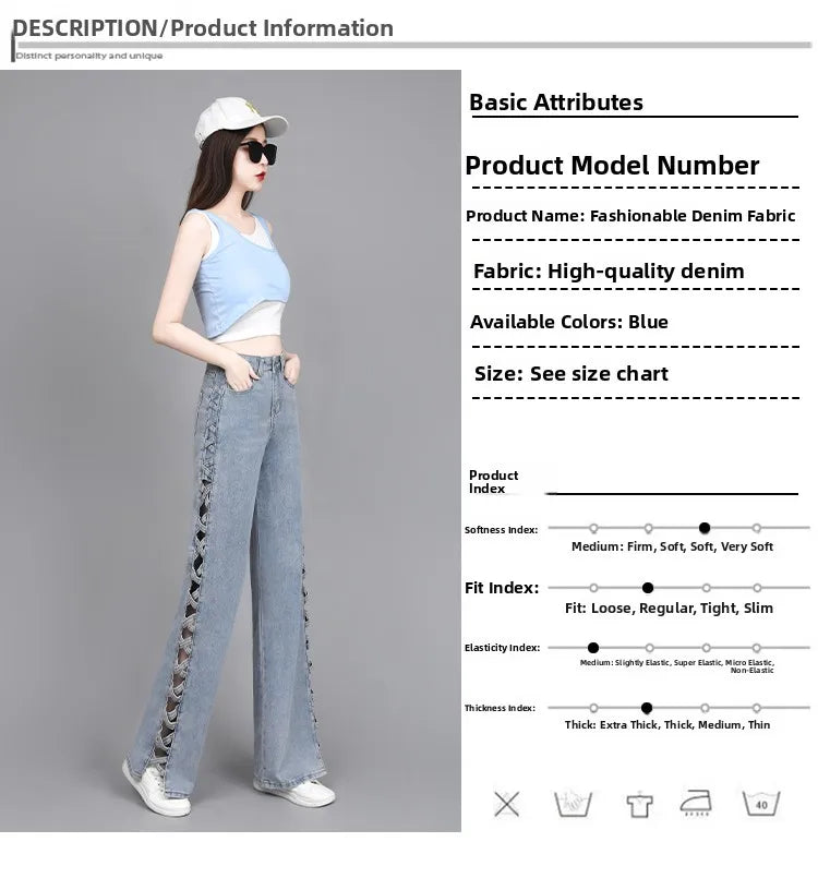 Hollow Wide Leg Jeans Casual Design Slimming High Waist