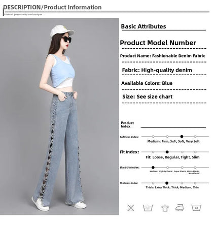 Hollow Wide Leg Jeans Casual Design Slimming High Waist