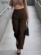 Women's Beige High Waist Straight Leg Pleated Trousers