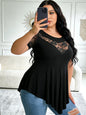 Women’s Plus Size Lace Panel Tunic short Sleeve Asymmetric Hem Flowy Blouse