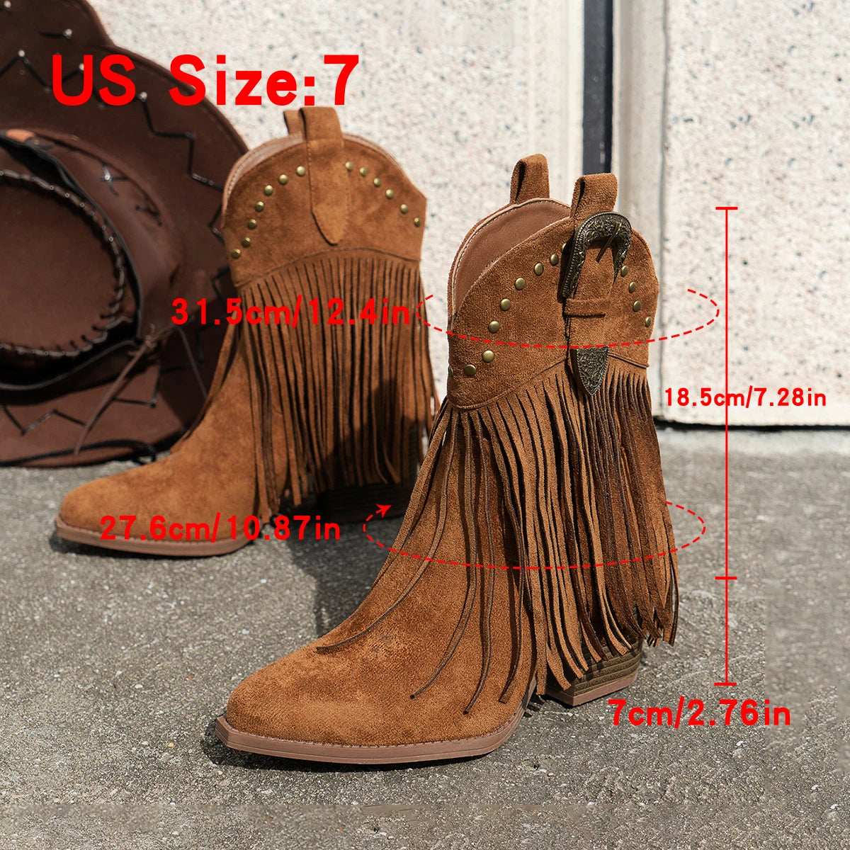 Women's fashion tassel rivet mid western cowboy boots
