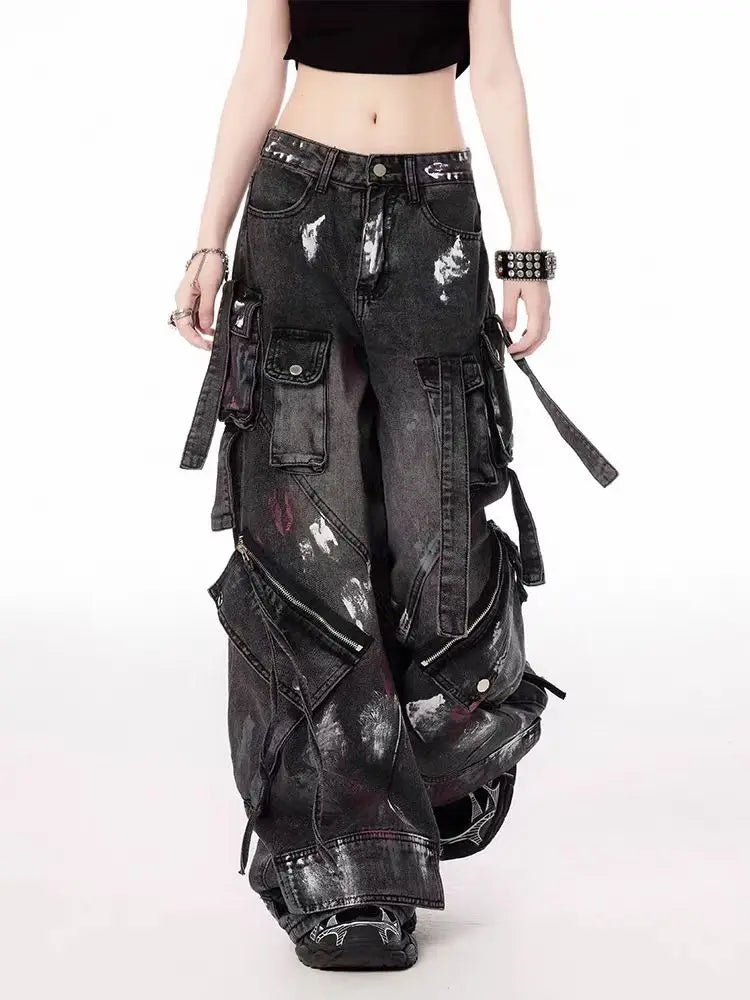 American Street Oversize Washed Retro Heavy Industry Motorcycle Jeans