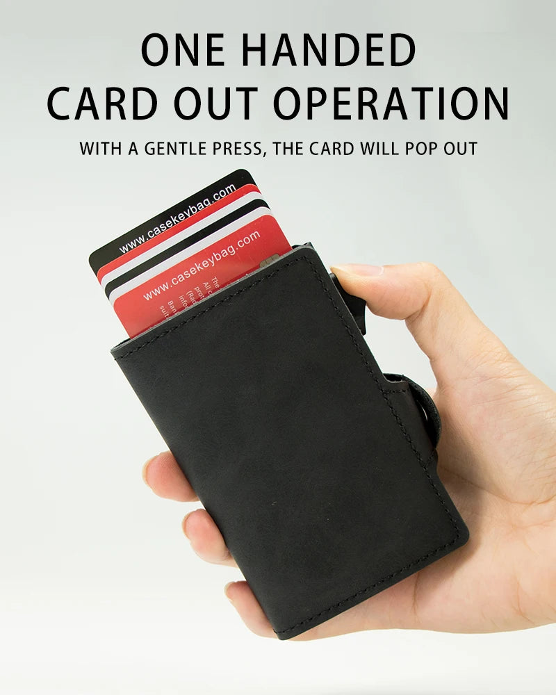 CASEKEY Top Quality Leather Cash Clip Wallet RFID NFC Protection Pop Up Metal Card Holder Case