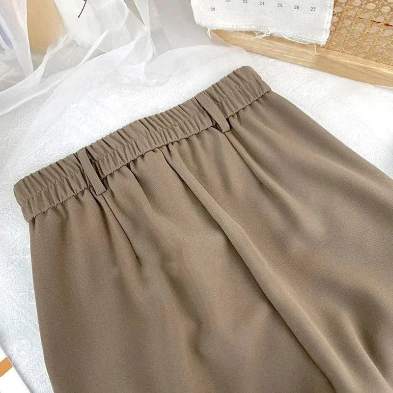 Fall Spring Black Suit Haren Pants Elastic High Waist Casual