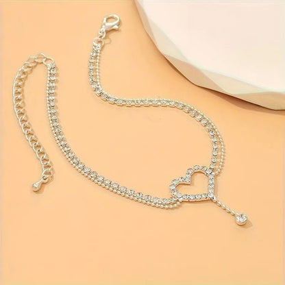 Handmade Women's Ankle Chain Sparkling Hollow Heart