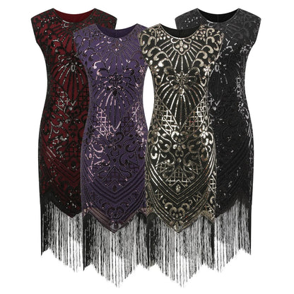 1920s Vintage Flapper Party Dress Tassels Hem Sequined