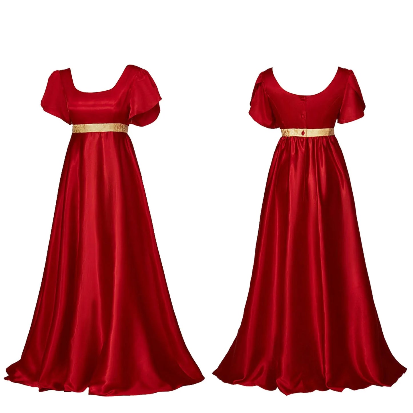 Medieval Vintage Satin Dress Short Sleeve High Waist Renaissance Dress