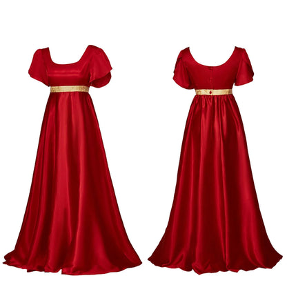 Medieval Vintage Satin Dress Short Sleeve High Waist Renaissance Dress