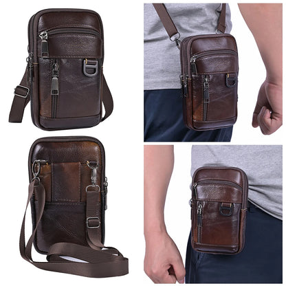 Men Stylish Crossbody Bag Waterproof Leather Retro Fanny Pack Lightweight Fashion.
