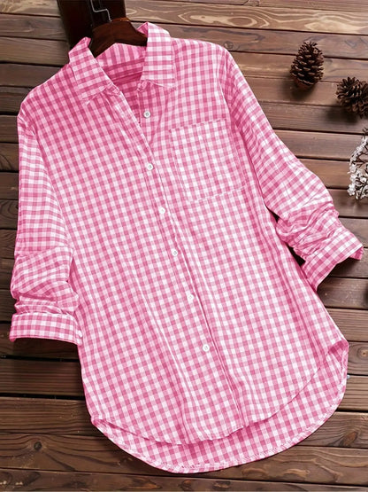 2025 New Gingham Turn-Down Collar Long Sleeve Shirt