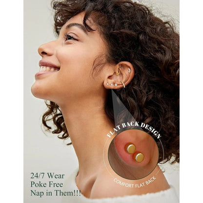 11 Pairs Flat Back Earrings for Women-20G Surgical Stainless Steel Stud and Hoop Earring