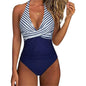 Tummy Control Swimsuit Cross Front Striped One Piece
