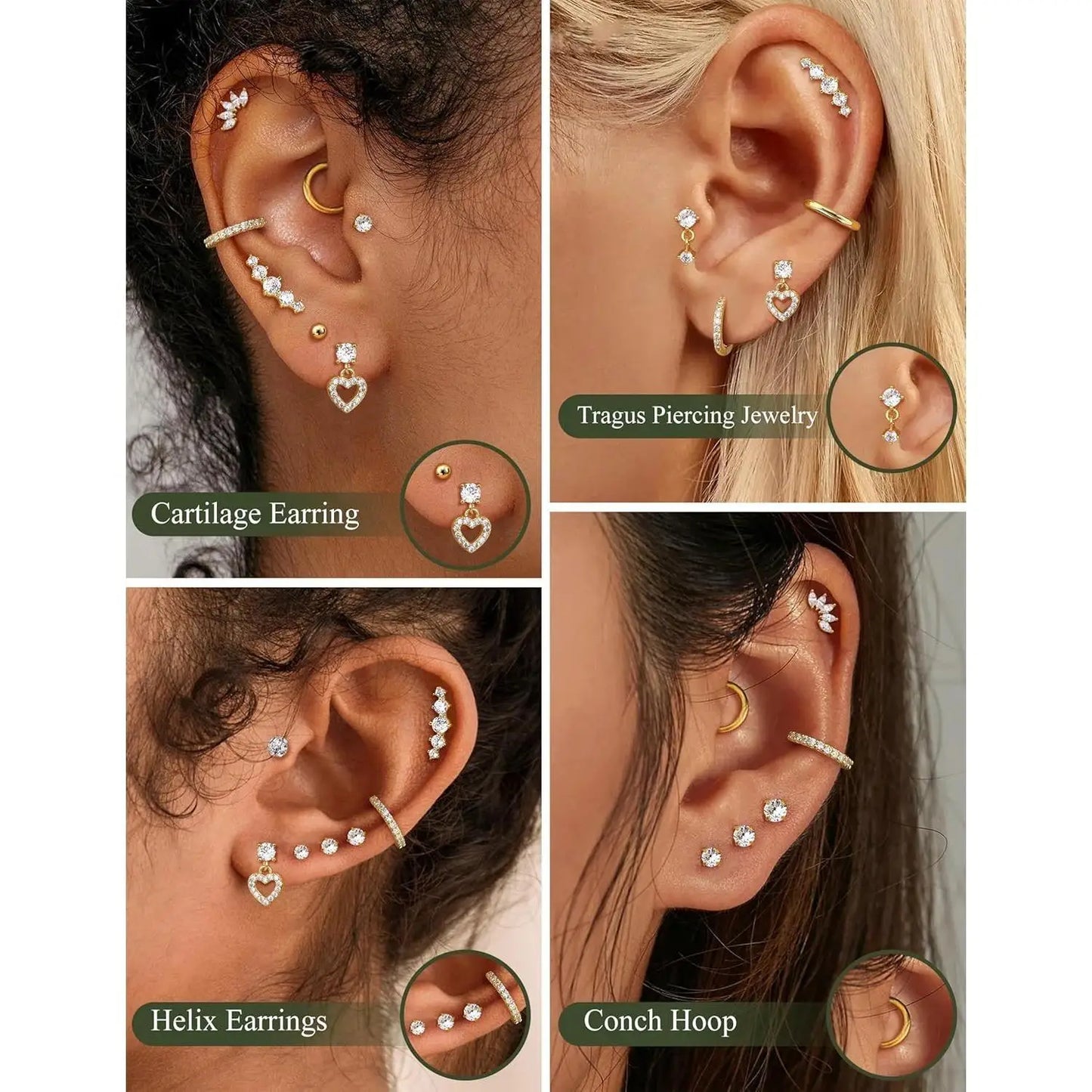 11 Pairs Flat Back Earrings for Women-20G Surgical Stainless Steel Stud and Hoop Earring