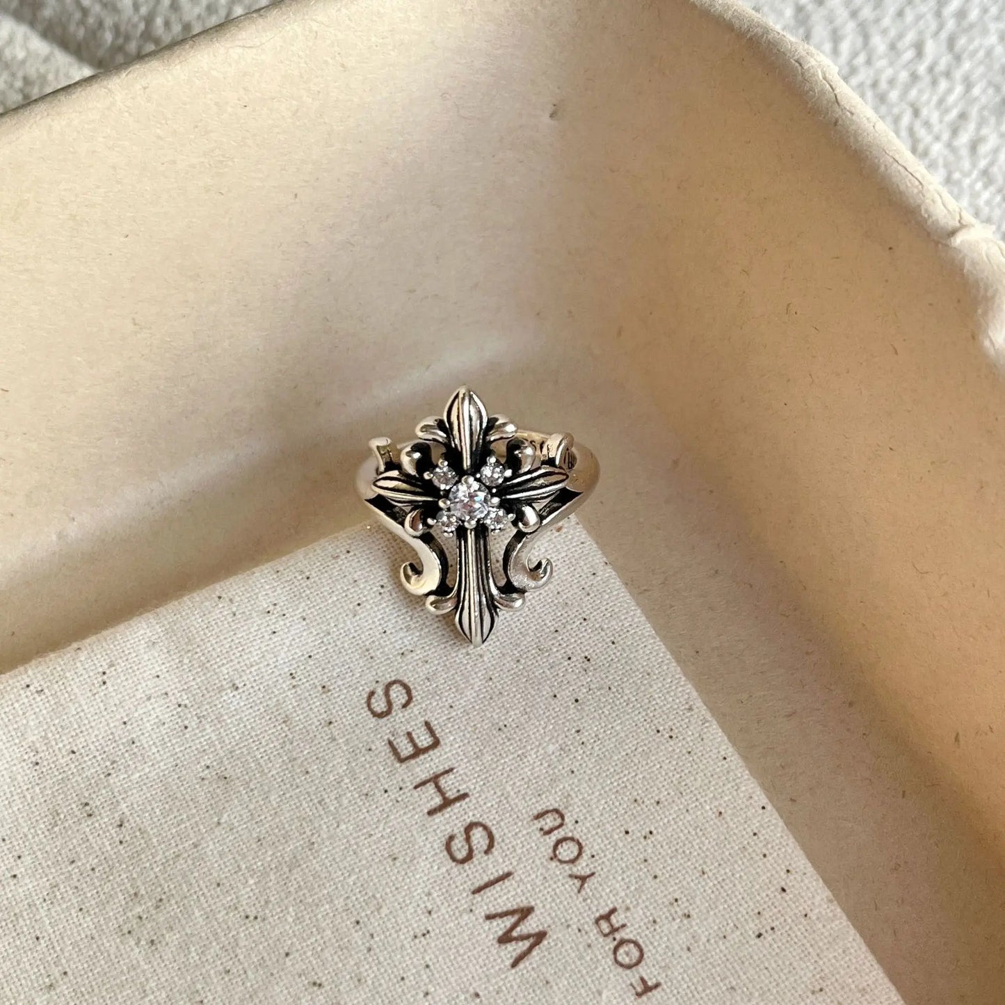 Original Vintage Distressed Cross Four-Pointed Star Ring