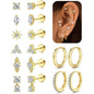 8 Pairs 20G Hypoallergenic Flat Back Stud,and Hoop Earrings