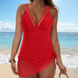 Women 1 Piece Swim Dress Waist Shaping Swimsuits Slimming Mesh Sheer Wraps