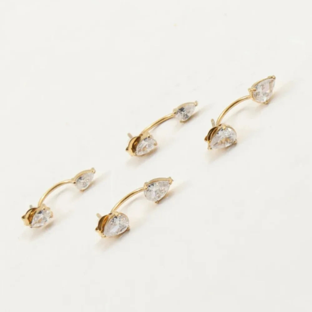 Front and Back Ear Waterdrop Zircon C-shaped, Stainless Steel Earring