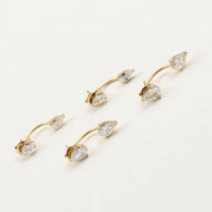 Front and Back Ear Waterdrop Zircon C-shaped, Stainless Steel Earring