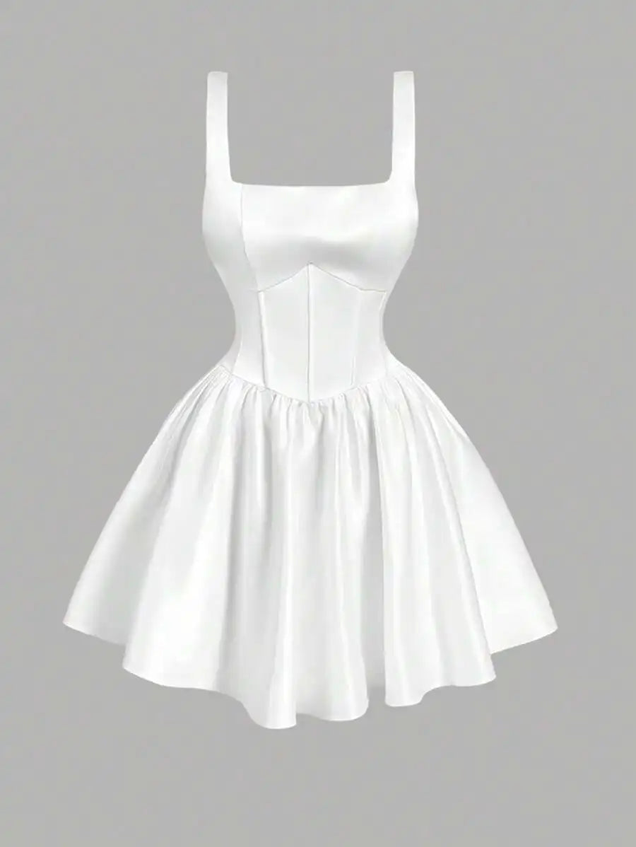 White Corset Mini Dress with Bow Detail,