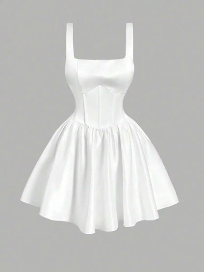 White Corset Mini Dress with Bow Detail,